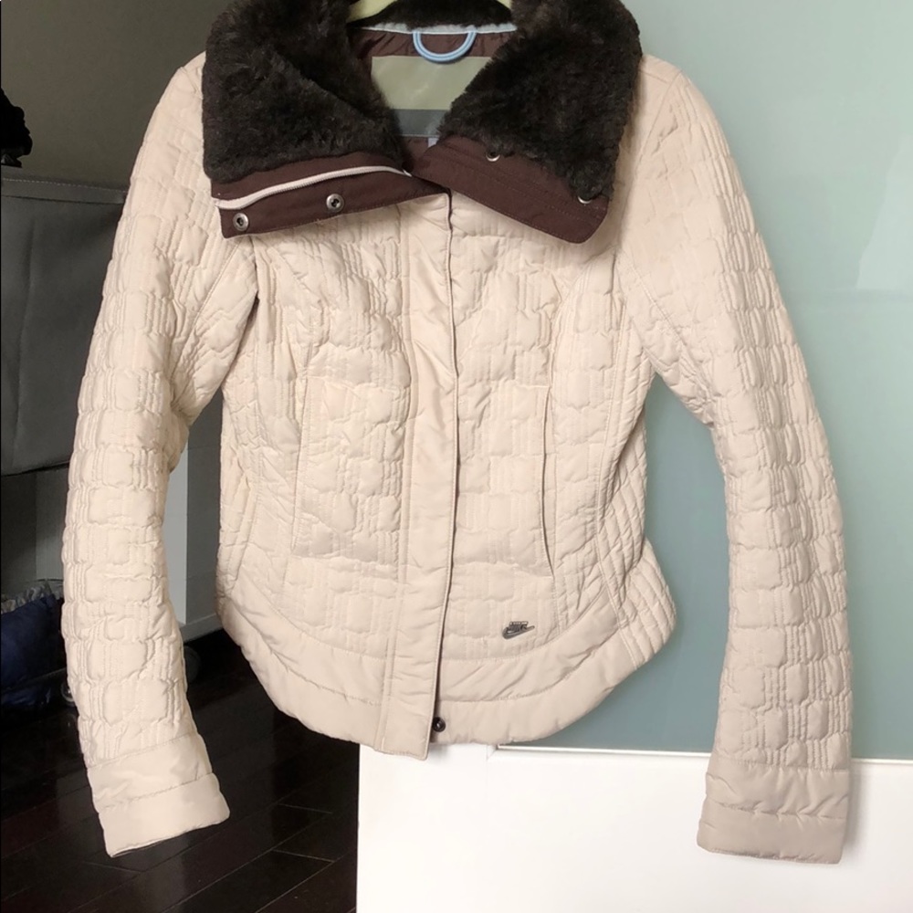 Nike Quilted Jacket Faux Fur Collar Zip Up/Snaps